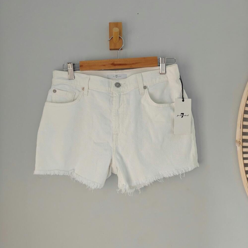 NWT 7 For All Mankind Cut Off Shorts Clean White Size 28 Raw Hem